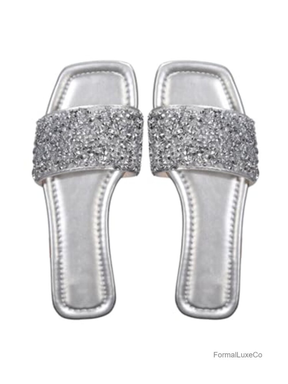 Sparkly Jeweled Flat Sandals Open Toe Glitter Slip-on Shoes